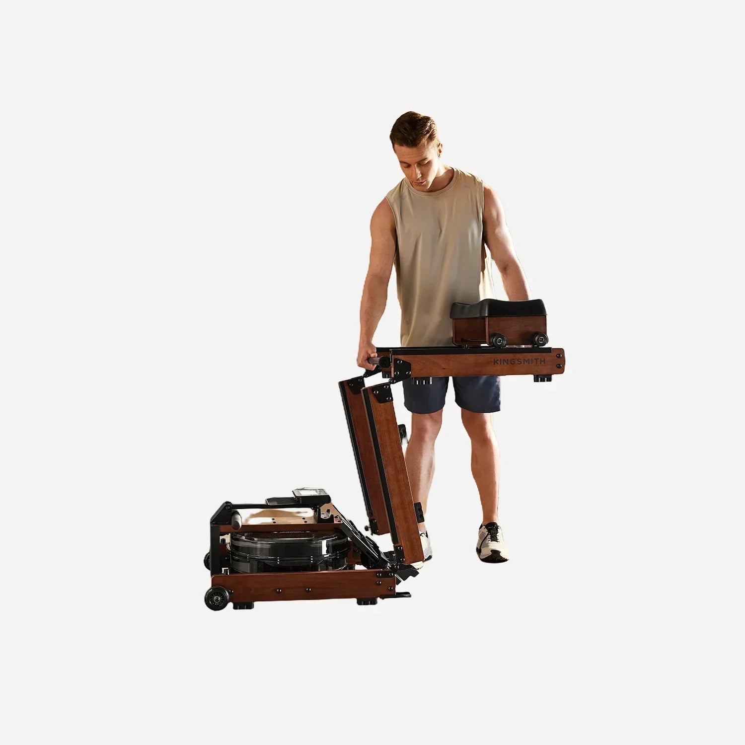 Kingsmith Water Rowing Machine WR3L,With Tri-Fold Patent,Water Resistance. Red Oak Color