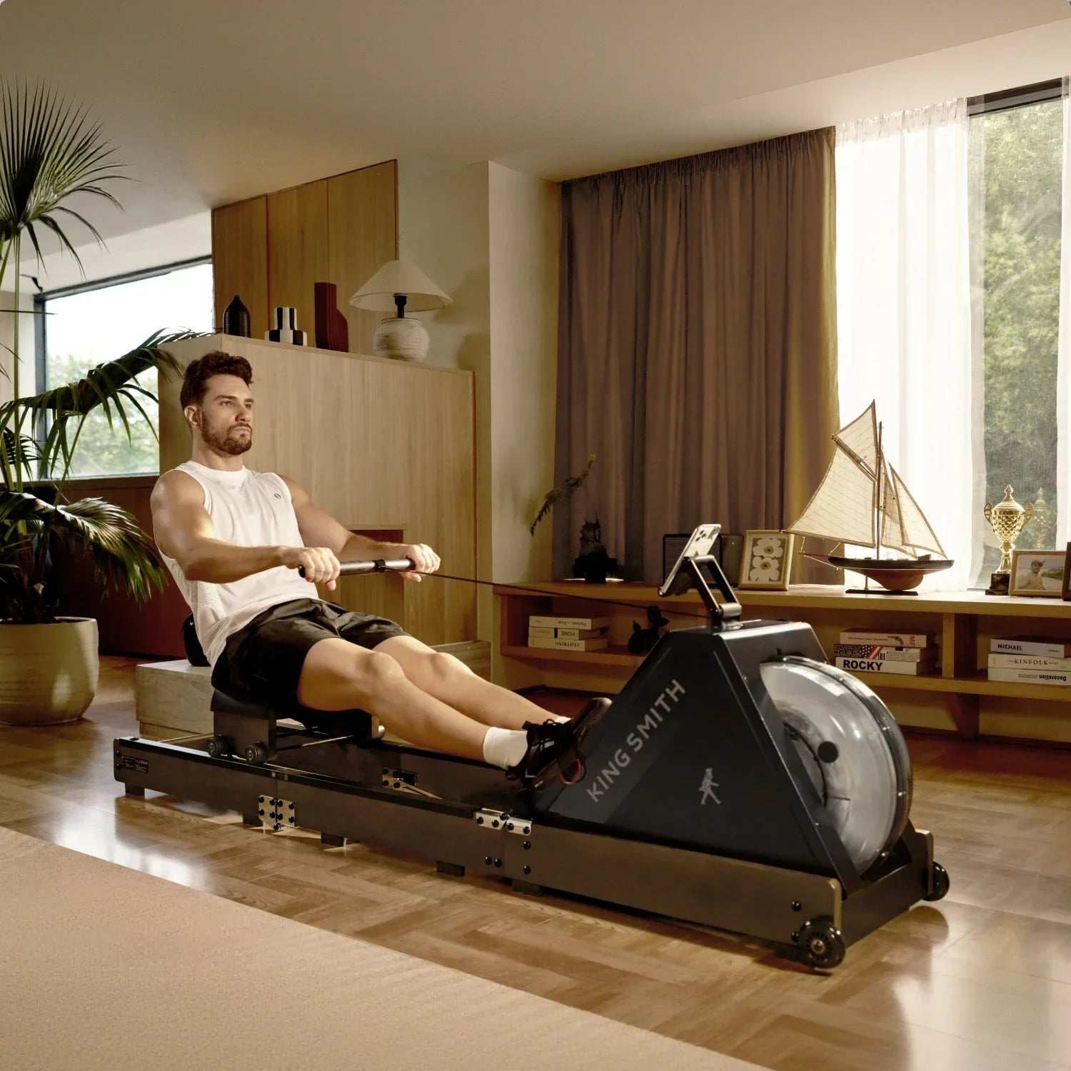 KingSmith Water Rowing Machine WR20,  With Tri-Fold Patent, Water Resistance. Walnut color