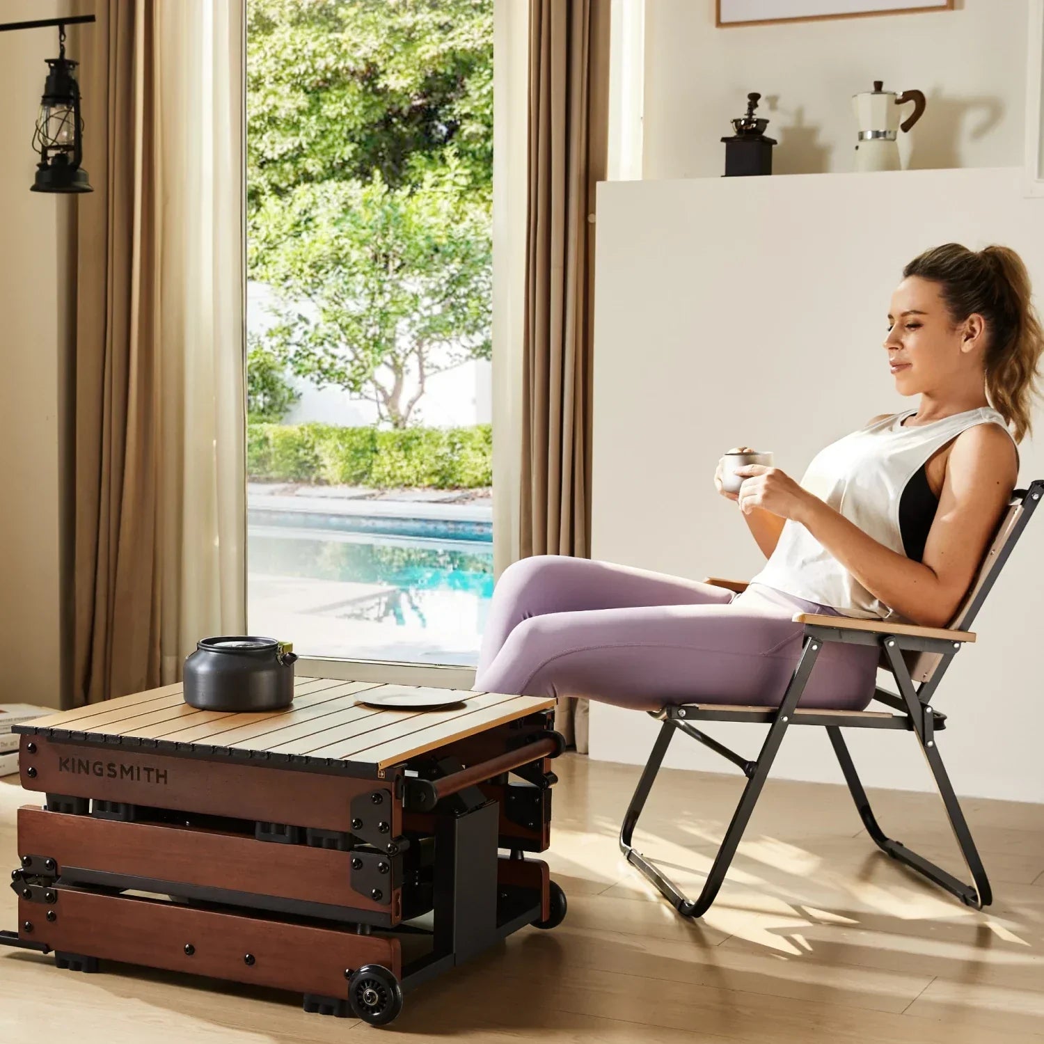 Kingsmith Water Rowing Machine WR3L,With Tri-Fold Patent,Water Resistance. Red Oak Color