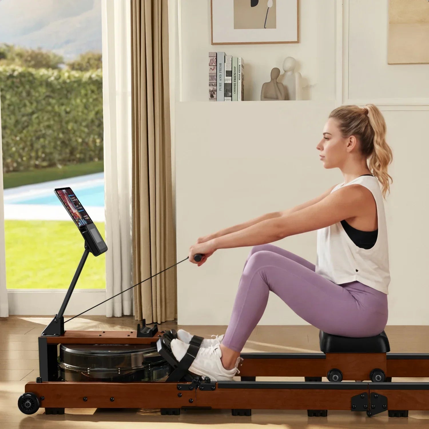 Kingsmith Water Rowing Machine WR3L,With Tri-Fold Patent,Water Resistance. Red Oak Color